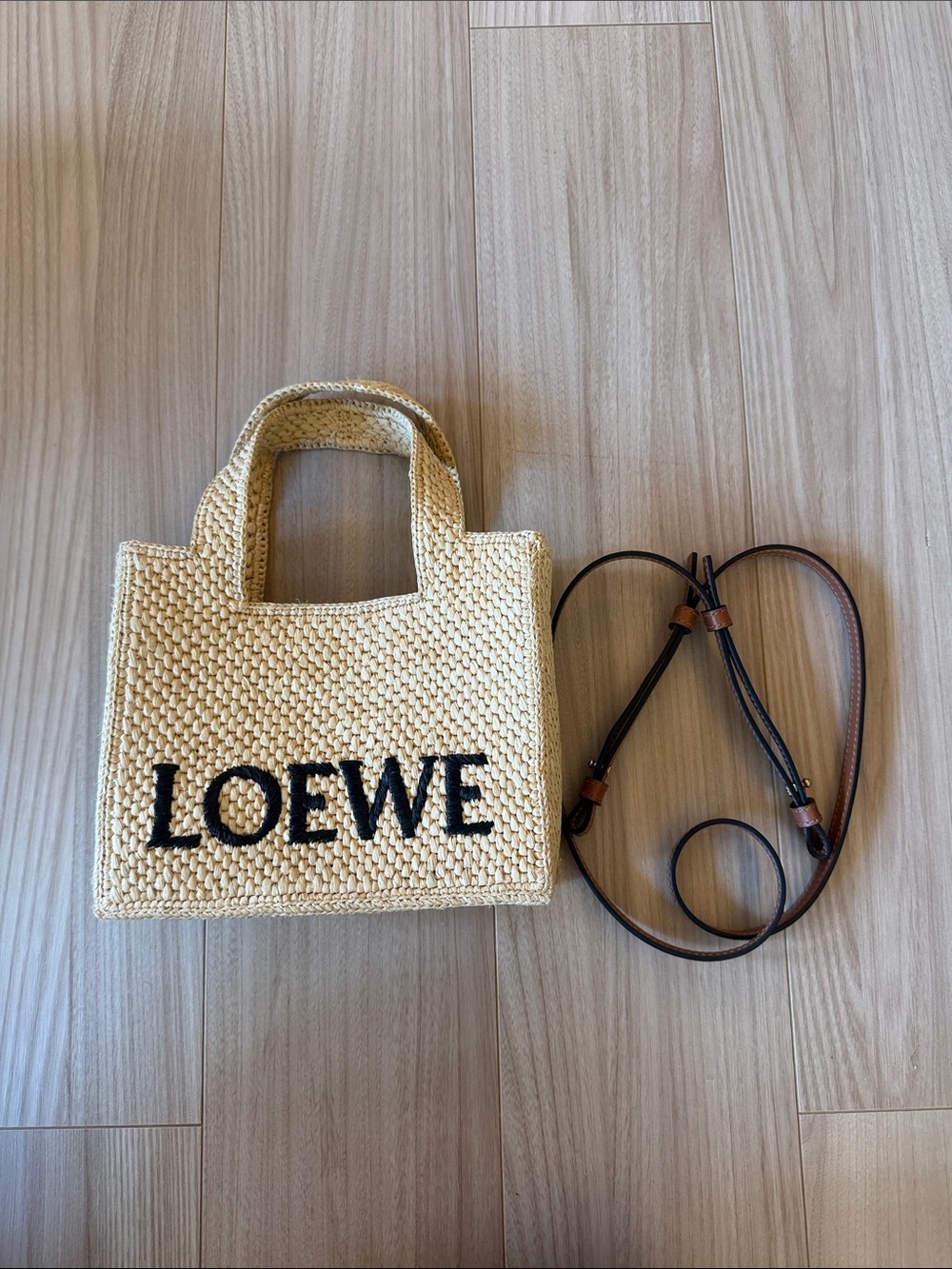 LOEWE mini Font Tote in Raffia